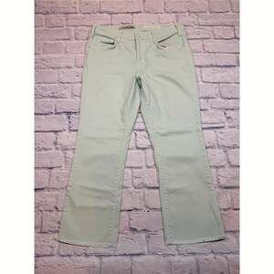 PILCRO Script Pastel Green Raw Hem Straight Leg 31 Jeans *PAINT ON BUTTON WORN*